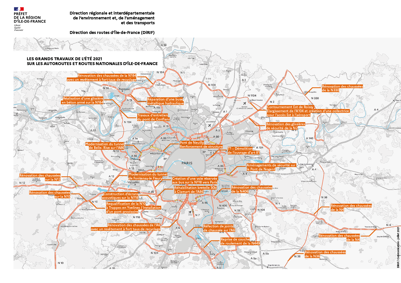Cartes des travaux de l'été 2021